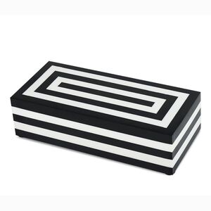 Handicrafts Home NWT Black & White Stripe Resin Inlay Box With Lid 10"x4.5"